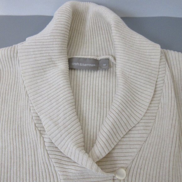 Croft & Barrow Ivory Cable Knit Sweater Sz M Collared V-Neck Button Long Sleeve - Picture 7 of 7